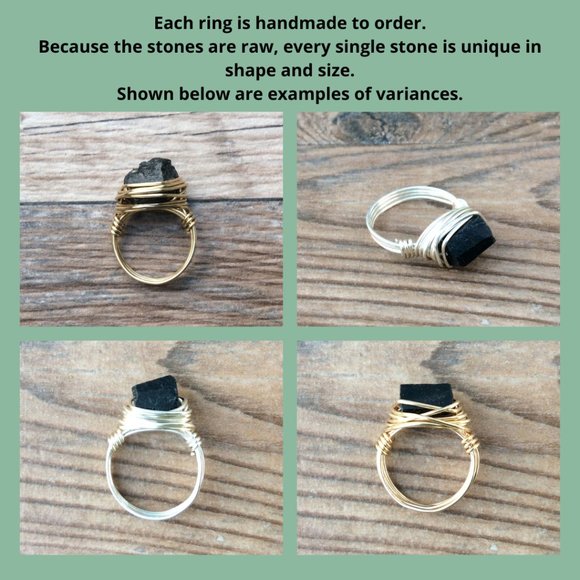Raw Black Tourmaline ring, 14k gold filled, Black gemstone ring - Picture 4 of 6